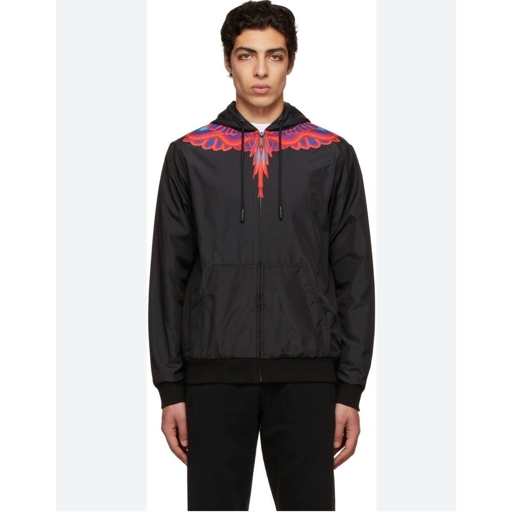 NWT Marcelo Burlon County of Milan Wingspan Hooded Windbreaker Black CMEA172S XS